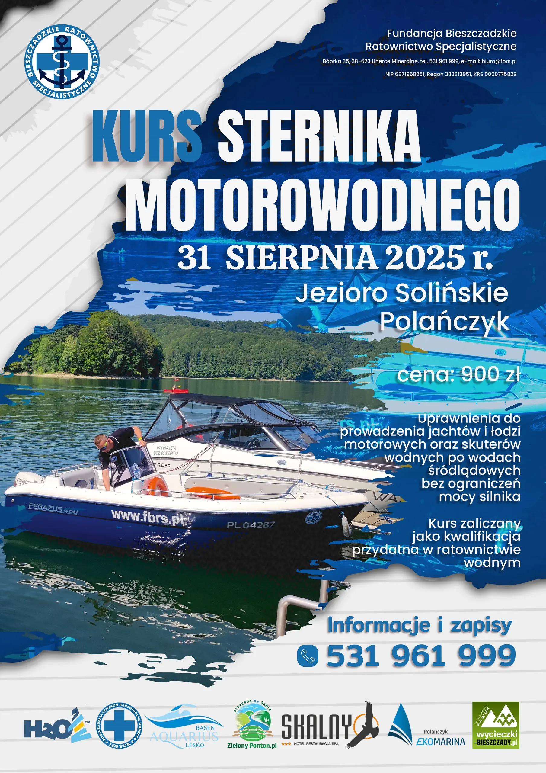 Kurs Sternika Motorowodnego 31 sierpnia 2025 r. Jezioro Solińskie, Polańczyk
